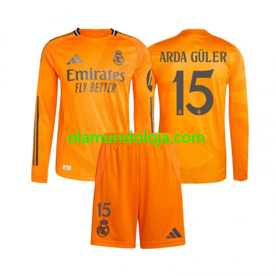 Camisola Real Madrid Arda Guler 15 Criança Equipamento Segundo 2024-2025 Manga Comprida